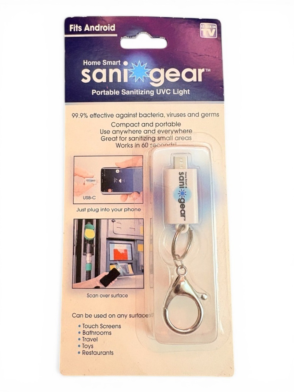 sani+gear Portable Sanitizing UVC Light Keychain - White